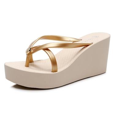 Imagem de EGEBS Sandálias femininas com plataforma plataforma plataforma moderna confortável aberta bico redondo antiderrapante salto grosso chinelos verão piscina festa praia caminhada sandálias, Damasco, 40