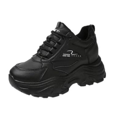 Imagem de MACEFIL Tênis feminino com plataforma grossa Y2K da moda, clássico, branco, confortável, casual, caminhada, corrida, Preto, 36