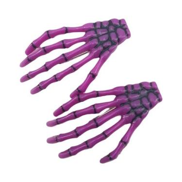 Imagem de Conjunto De 2 Presilhas De Cabelo Estilo Punk Com Mão De Esqueleto E C
