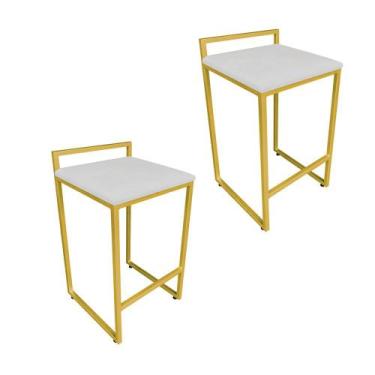 Imagem de Conjunto 02 Banquetas Alta Lavínia Suede Base Dourado D'Rossi - DRossi