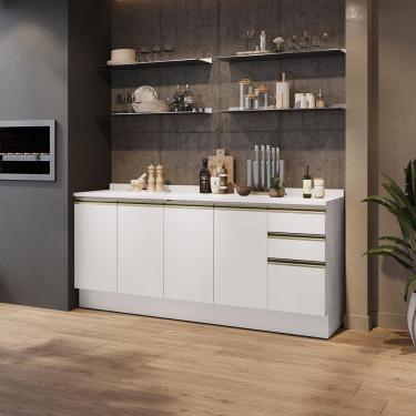 Imagem de Balcões de Cozinha 100% MDF 200cm Branco Celeste Kappesberg