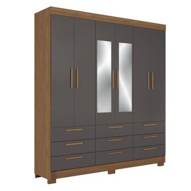 Imagem de Guarda Roupa Colombo 6 portas 9 Gavetas com Espelho Jatobá Grafite Acetinado - Santos Andirá