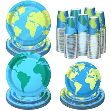 Imagem de Yungyan 150 peças de pratos e copos de papel do Dia da Terra, em massa, globo, mapa-múndi com tema do dia da terra, suprimentos de festa de aniversário, descartáveis em todo o mundo, suprimentos de