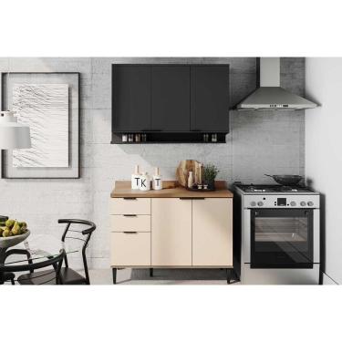 Imagem de Cozinha Modulada Carraro Alpha Alpha 2 Peças (1aéreo+1balcão) C2p53 Freijo-off White-preto-carraro