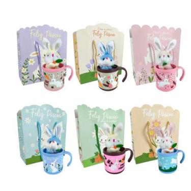 Imagem de Kit Páscoa 6 Canecas 200 ml + 6 Coelhos Pelúcia + 6 Sacolas - LW Gifts