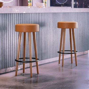 Imagem de Kit 02 Banquetas Alta Para Cozinha Área Gourmet Berlin Couríssimo Amarula - Desk Design