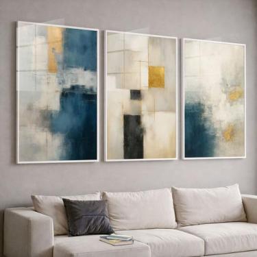 Imagem de Quadros com Moldura e Acrilico Cristal Azul Marmore Mar Kit 3 Quadros 