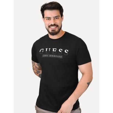 Imagem de Camiseta Guess Masculina Los Angeles Silk Split Preta-Masculino