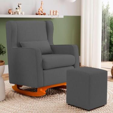 Imagem de Poltrona Decorativa Sala de Estar Zoe com Base Balanço e Puff Linho Ci