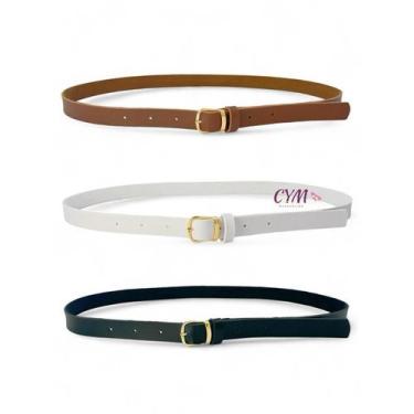 Imagem de Kit 3 Cintos Feminino fivela dourado 1.8cm largura preto branco e cara