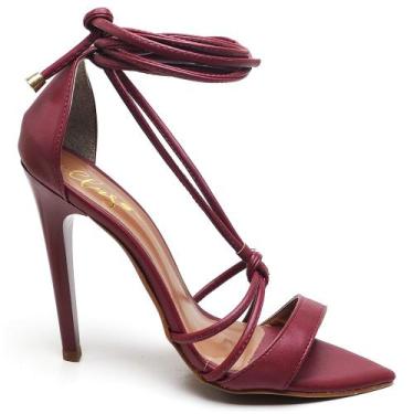 Imagem de Sandália Feminina Bico Folha Salto Alto Napa Bromélia - EllaS, 35, Vin