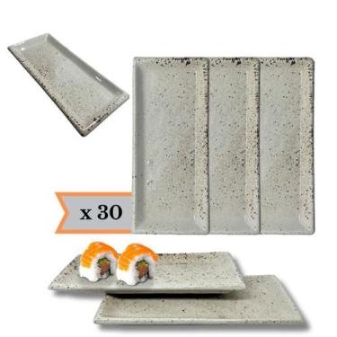 Imagem de Jogo 30 Pratos Sushi Kakusara Retangular Porcelana Creme - Prattos