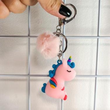 Imagem de Chaveiro fofo Unicórnio com Pompom e Mosquetão - Foforiku, Rosa
