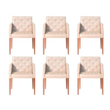 Imagem de Kit 6 Poltronas Nina Costura Capitone Couro Sintético Bege Rud House