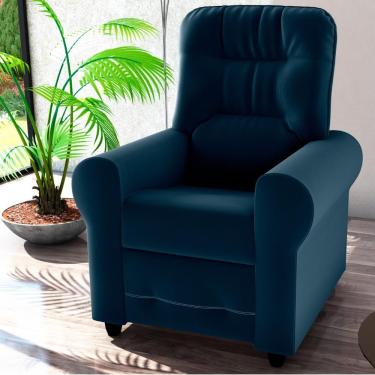 Imagem de Poltrona Reclinável Lima Para Descanso Veludo Azul Mais de Casa