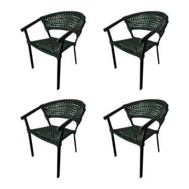 Imagem de Kit 4 Cadeiras Sofia Corda Náutica Base Em Alumínio Preto-verde Musgo 