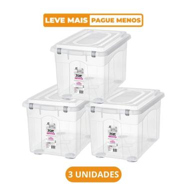 Imagem de Kit 3 Caixa Organizadora Topstock para Armazenar Itens em Plástico com Empilhamento Seg...