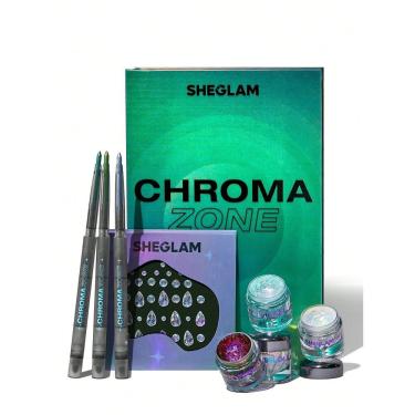 Imagem de Kit de Maquiagem Chroma Zone Multicromática com Glitter, Delineador Colorido e Alto Bri...