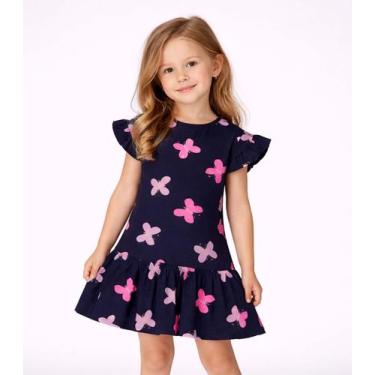 Imagem de Vestido Infantil Estampado E Franzidos Select Azul, 4, Azul