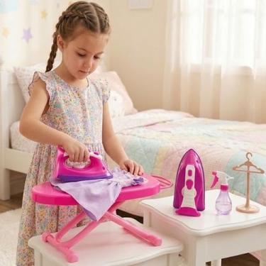 Imagem de Kit Tabua Passar Ferro Menina Rosa Resistente Roupa Casinha - BS TOYS