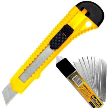 Imagem de 1 estilete plastico com lâmina de 18mm largo beltools + 10 lâminas