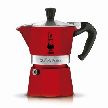 Imagem de Cafeteira Italiana Moka Express 6 Xícaras 0,32L Alumínio Válvula de Segurança Fogão a Gás Vermelha Bialetti