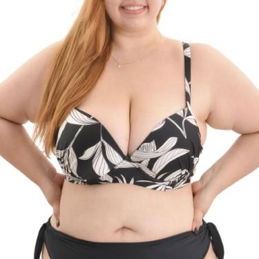 Imagem de Top Biquini Bojo Aro Alças Fixas e Amarração Plus Size Arsiè, 46, Pret