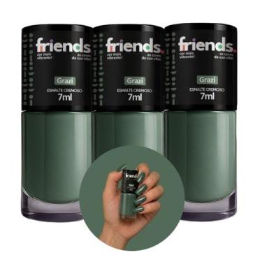 Imagem de Kit 3 Esmalte Cremoso Verde Grazi Friends 7ml Cor Vibrante