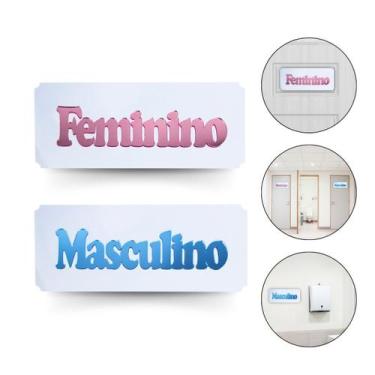 Imagem de Kit 2 Placa Sinalização Masculino Feminino Branco Rosa Azul - Arte Sed