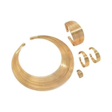 Imagem de Conjunto De Joias Em Ouro Com Faixa Larga Para Mulheres: Colar, Brinco
