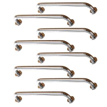 Imagem de Barra de Apoio Alça 80cm Inox Kit 8 Uni Suporte Banho Deficiente Idoso