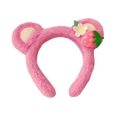 Imagem de Tiara De Pelúcia Urso Morango Para Mulheres, Faixa De Cabelo Doce E Fa