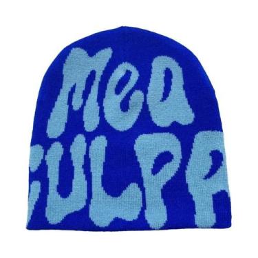 Imagem de Gorro De Inverno Unissex Tricotado Em Cor Sólida Com Letra, Quente E C