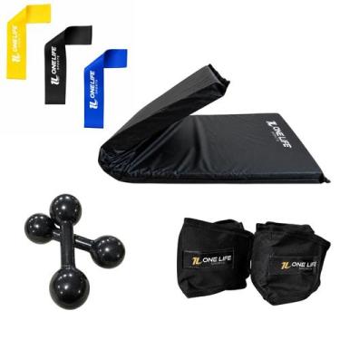 Imagem de Kit Treino Fitness Caneleira 5kg + Halteres 2kg + Colchonete + Kit Min
