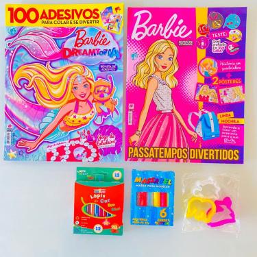 2 Revistas infantis ler e colorir Barbie com lápis de cor +