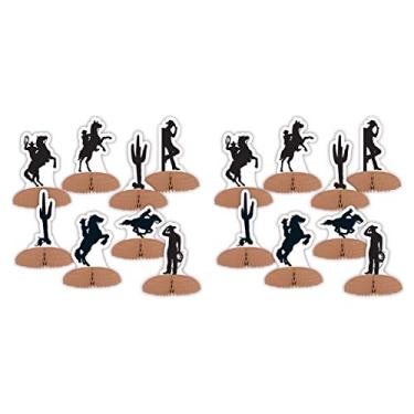 Imagem de Beistle 16 peças de centro de mesa silhueta ocidental mini peças decorações de festa caubói do oeste selvagem, 8,89 cm - 13,33 cm, marrom/preto/branco