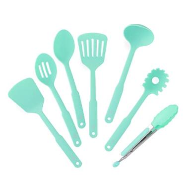 Imagem de GreenLife Utensílios e utensílios de cozinha, conjunto de 7 peças de nylon, incluindo espátulas e pegadores, pode ser lavado na lava-louças, turquesa