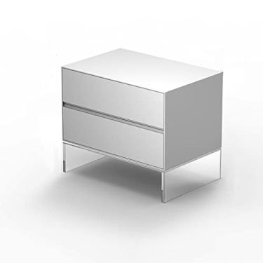 Imagem de jinyi2016SHOP Mesas laterais para cama, mesa de cabeceira quadrada, mesa de cabeceira pequena, quarto, estudo, TV, armazenamento, armário lateral, damasco, branco, gaveta dupla, mesinhas de cabeceira para quarto