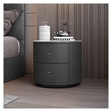 Imagem de Mesas de cabeceira redondas de couro para quarto simples de couro de ardósia mesa de cabeceira de vidro temperado com gavetas Mesas de cabeceira para quarto (cor: 03, tamanho: Bancada branca)