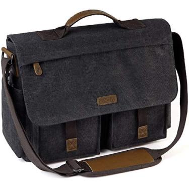 Imagem de VASCHY Messenger Bag for Men, Vintage Water Resistant Waxed Canvas Satchel 15.6 inch Laptop Briefcase Shoulder Bag with Padded Shoulder Strap Gray