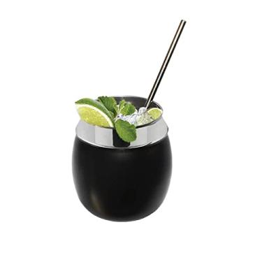 Imagem de Kit Copo de Aluminio 650ml tipo Coco com Canudo Inox para Drinks Gin Caipira Gastrobel (Preto Liso)