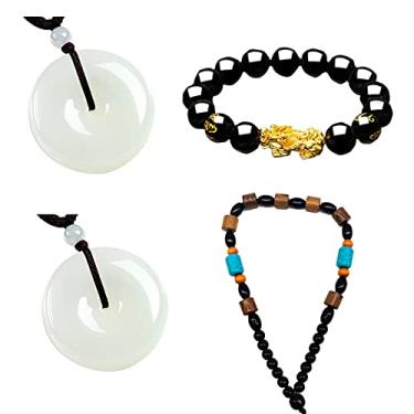 Imagem de Conjunto de fino colares femininos pulseiras de equilíbrio para homens mulheres presentes kit exclusivo amuletos elásticos feitos à mão fivela da sorte fidget contas namorado da namorada, preto e azul branco, Pedra, Sem pedras preciosas