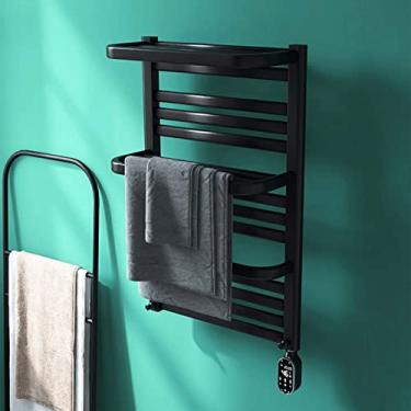 Imagem de Toalheiro de aquecimento elétrico inteligente secagem de temperatura constante banheiro fibra de carbono aquecimento toalha de banho doméstica, preto