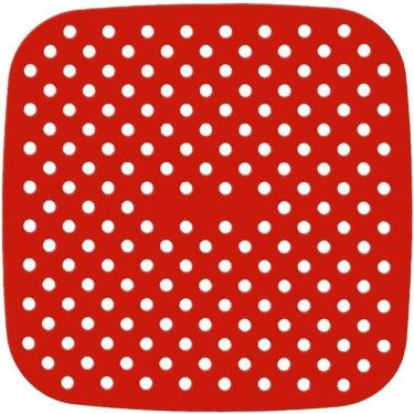 Imagem de Protetor de Silicone Fritadeira Air Fryer Tapete Silicone Universal Antiaderente 19 CM Quadrado Vermelho