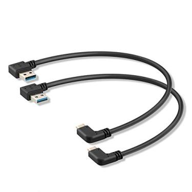 Imagem de Cabo USB C 90 graus ângulo reto extensão USB 3.0 Tipo c cabo esquerdo e reto ângulo macho por Oxsubor(20 cm, 8 pol.) (2 peças)