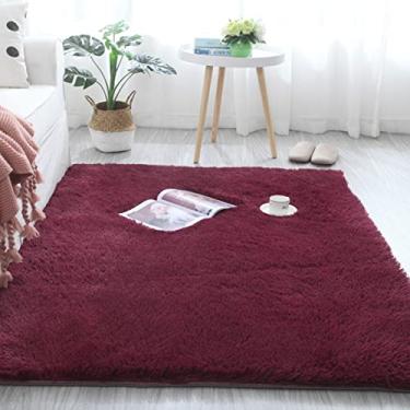 Imagem de Tapete de área de carpete quente macio falso luxo tapete tapetes de pelúcia tapete de pilha alta tapetes de decoração feitos à mão cuidados com o bebê tapete de engatinhar, vinho tinto 32 polegadas x 63 polegadas