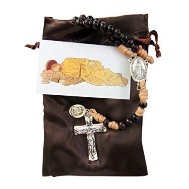 Imagem de Conjunto de presente para terço de madeira com cordão St Joseph com cartão e bolsa de oração Saint