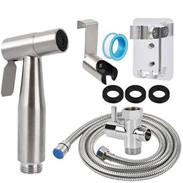 Imagem de BUYGOO Pulverizador de bidê portátil para controle de pressão de água ajustável com mangueira de bidê para lavagem feminina, aço inoxidável pano de níquel escovado pulverizador de vaso sanitário para lavagem de bebê