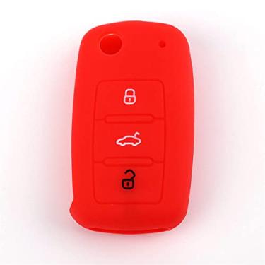 Imagem de SELIYA Capa para chave de carro remoto de silicone, compatível com Volkswagen VW POLO Tiguan Passat B5 B6 B7 Golf EOS Scirocco Jetta MK6 Octavia, vermelho