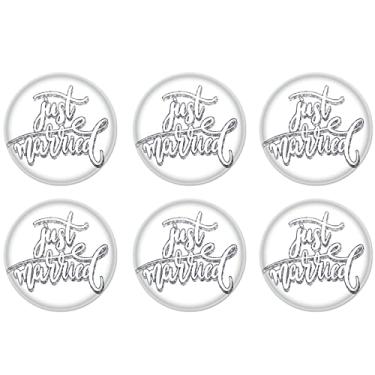 Imagem de Beistle 6 peças de botões prismáticos recém-casados para noivas e noivos, recepção de casamento, adereços para cabine de fotos, 5 cm, branco/prata